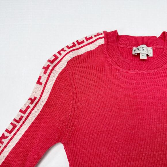 Fiorucci Wool Logo Sleeve Sweater Womens XS Red Crewneck - Picture 5 of 8